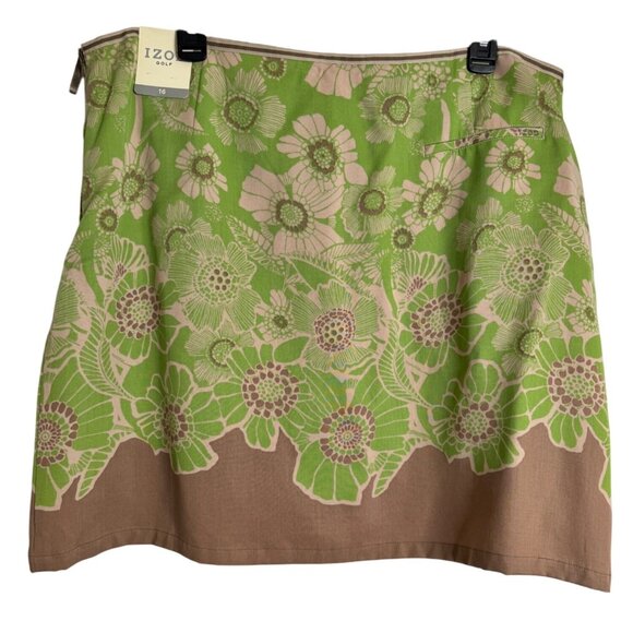 Izod Latte Golf Scooter Skort Size 16 Pockets NWT Brown Green - Picture 2 of 9